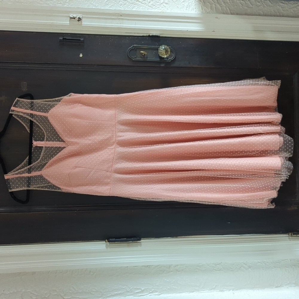 Unique Vintage 50s 60s Retro Pink Dot Chiffon Prom Birthday Party Dress